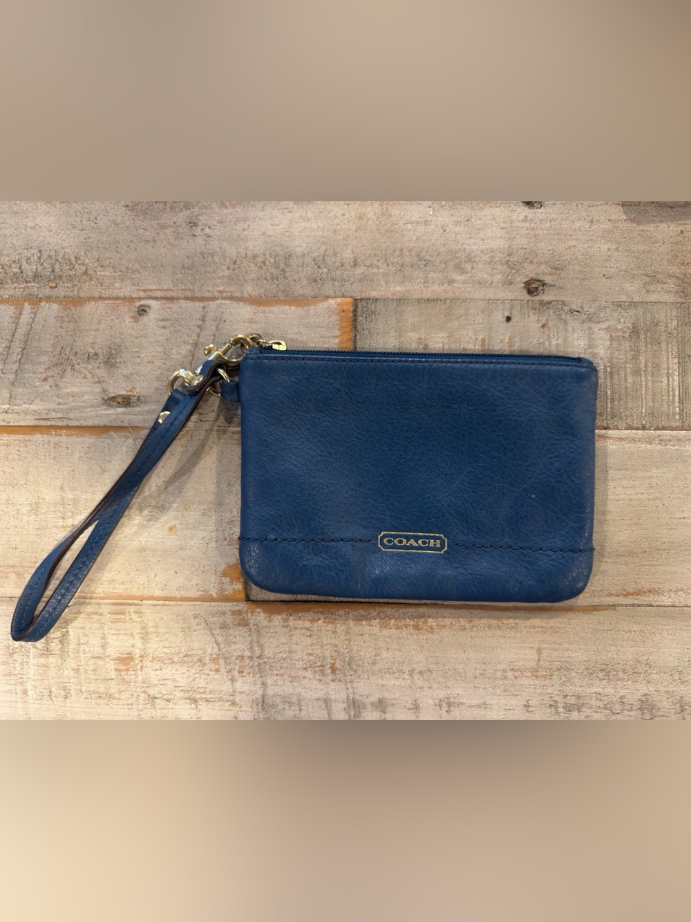 Coach Leather Wristlet with Gold Accent